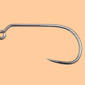 A close up of a hook with a pink background