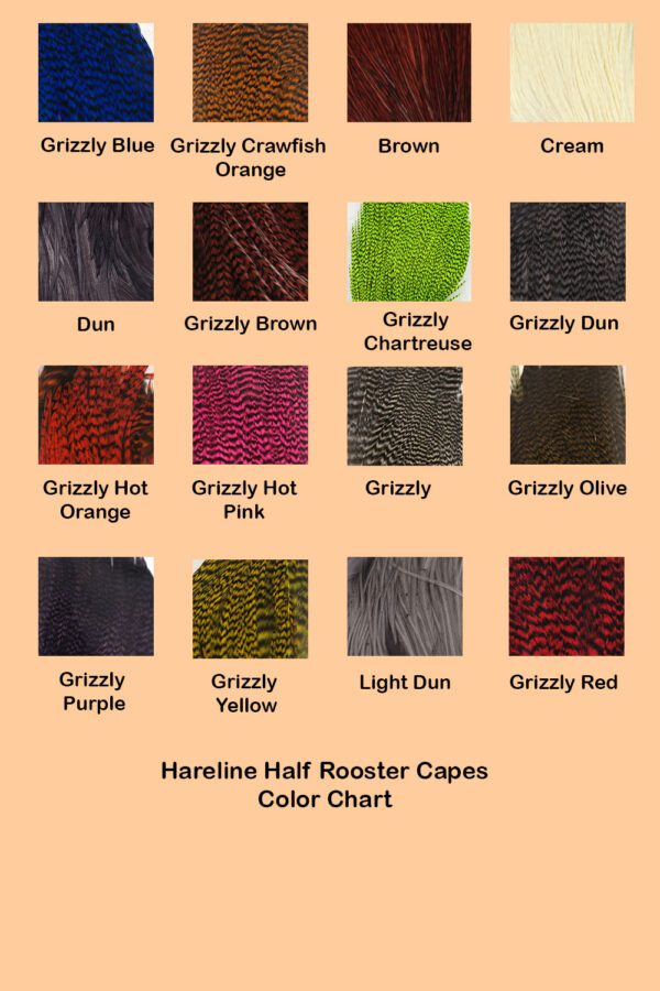 Hareline Half Rooster Capes, Color Chart