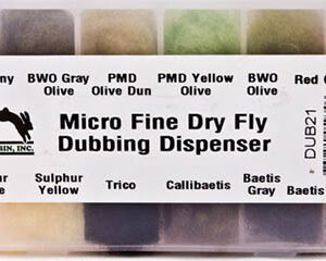 A box of different colors of microfine dry fly dubbing.