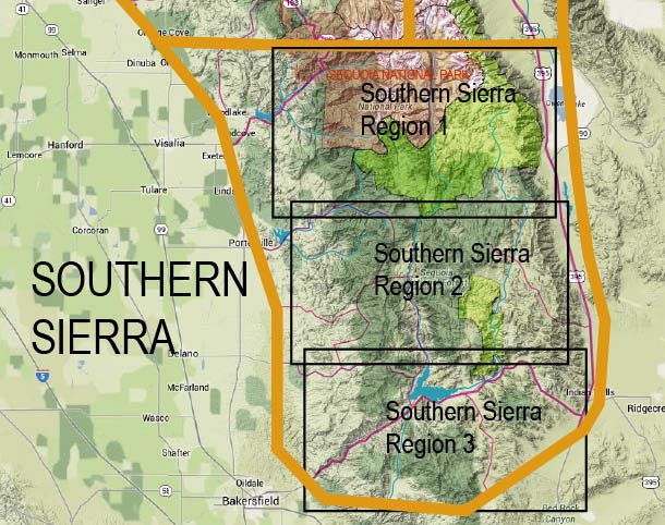Southern Sierra Region 1 fly fishing map
